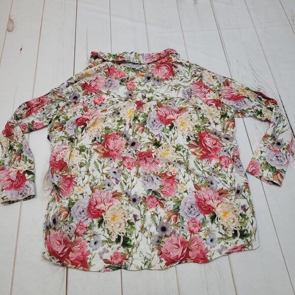Zara floral rose peony mulitcolor blouse V neck button long sleeve - Picture 8 of 8
